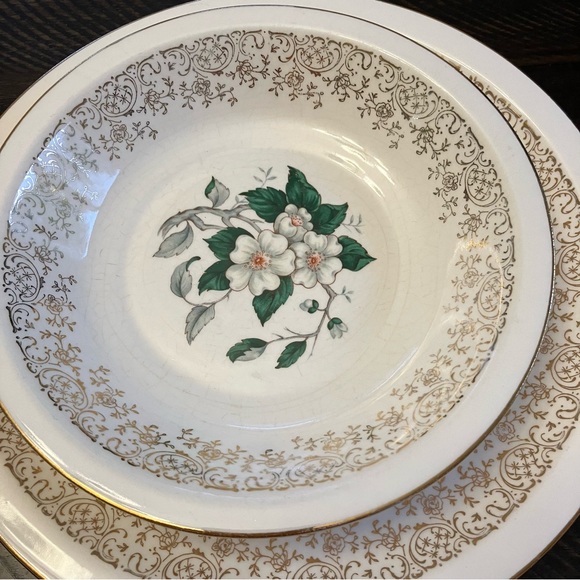 Vtg | Dogwood | 2 sets of 3 bowls & plates 22K gold Georgian China - Picture 2 of 9